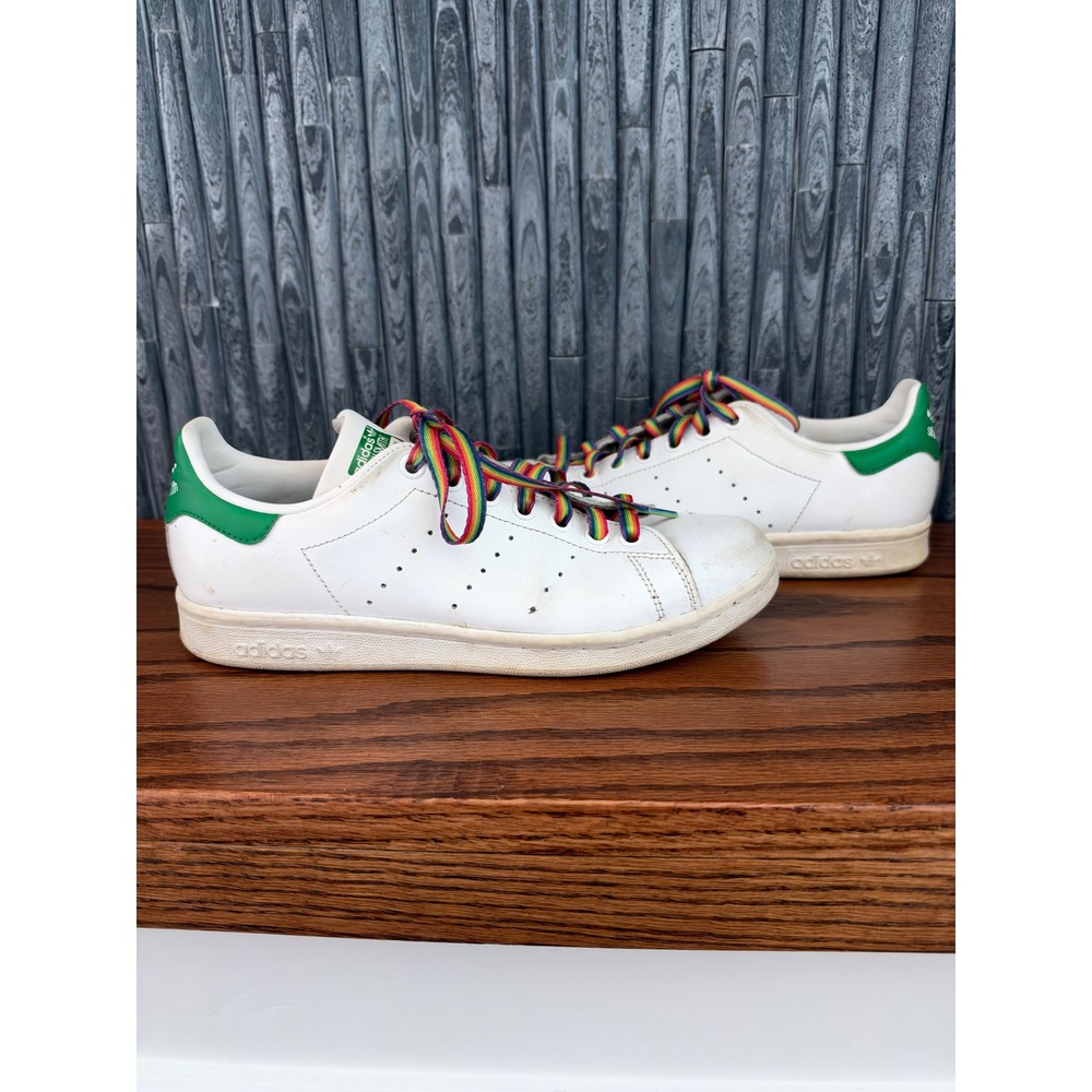 Adidas Stan Smith White Green Rainbow Laces Sneakers B24105 Womens 7